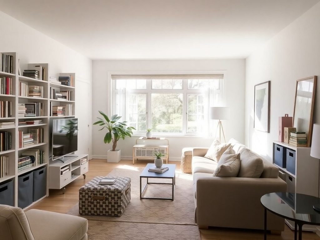 Interior modern, spațiu curat și stilat.
