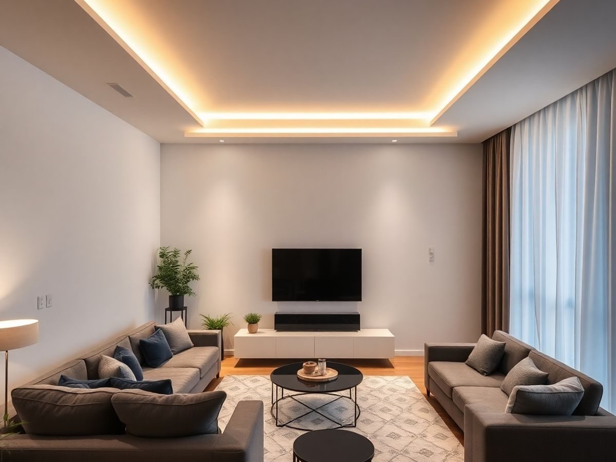 Casă inteligentă cu lumini și termostat controlate.