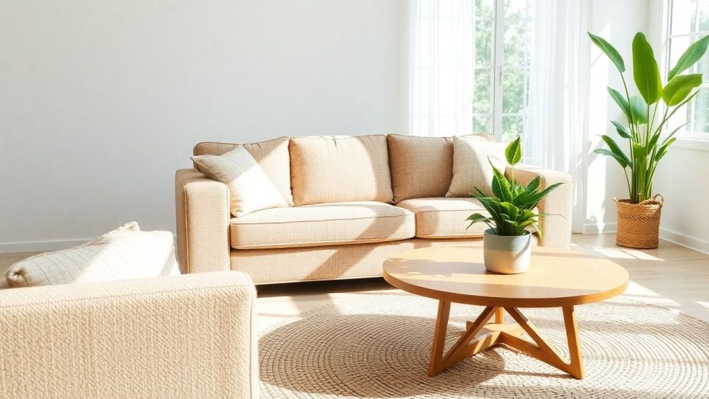 Mobilier eco-friendly într-o locuință modernă.